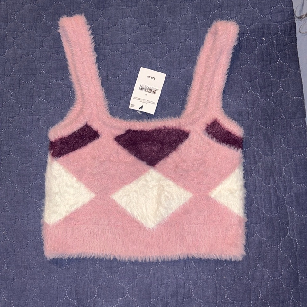 Women’s cotton on fluffy argyle and cinnamon tank top size small new with tags